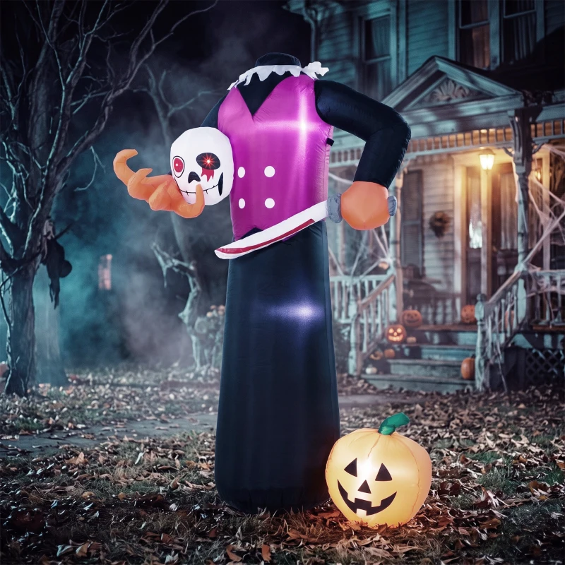 Outsunny 6 FT Halloween Inflatable Headless Skeleton, Blow Up Halloween Skeleton Decoration with LED Lights for Indoor Outdoor
