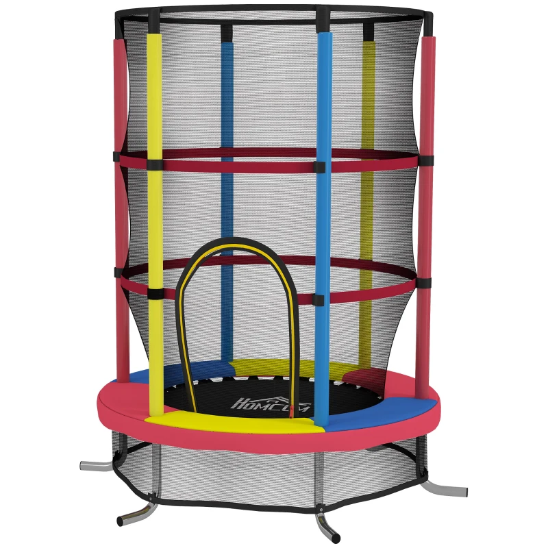 HOMCOM Trambulină pentru Copii 3-6 Ani cu Plasă de Siguranță, fără Arcuri, Ø160x190 cm, Multicoloră
