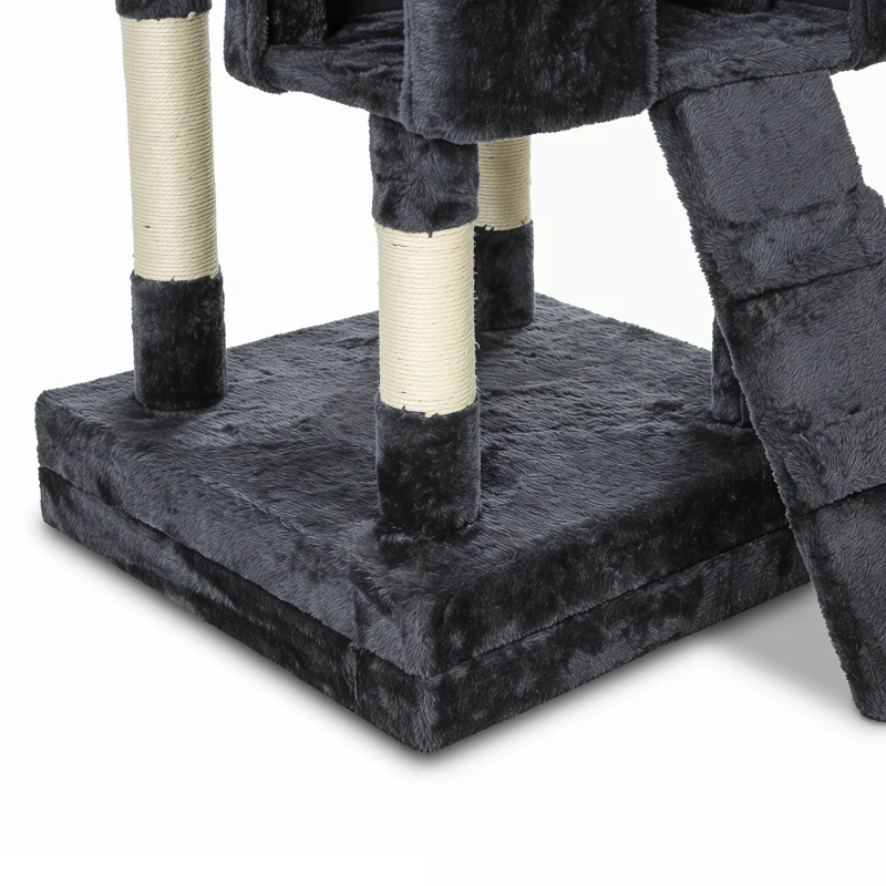 PawHut Krabpaal 173 cm met kattenhuisje, sisalpalen en groot platform - donkergrijs