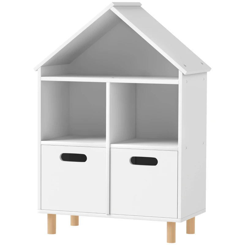 AIYAPLAY Bibliothèque enfants meuble de rangement enfants 3 niveaux avec deux tiroirs forme de maison 63,7 x 29,7 x 89 cm blanc