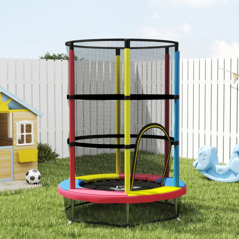 HOMCOM Cama Elástica Infantil Ø160 cm Trampolín para Niños de 3-6 Años con Red de Seguridad Patas en Forma de L Multicolor