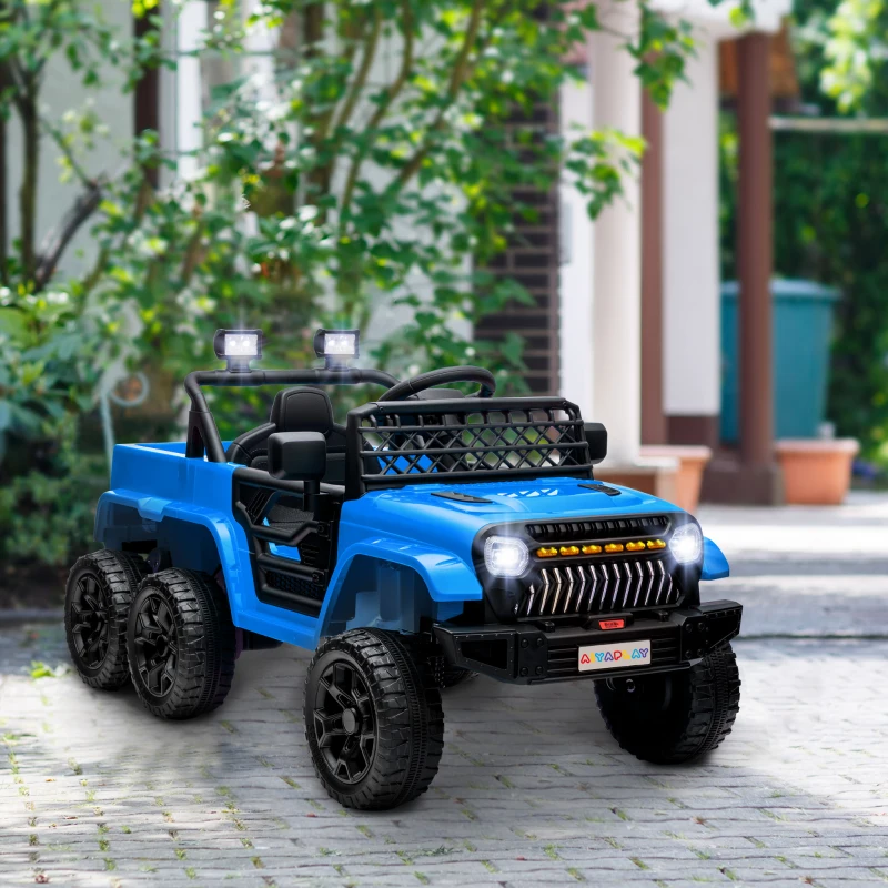 AIYAPLAY 12V Elektrisches Kinderauto, mit Anhänger, LED-Lichtern, Musik und Hupe, für Kinder im Alter von 3-8 Jahren, Hellblau
