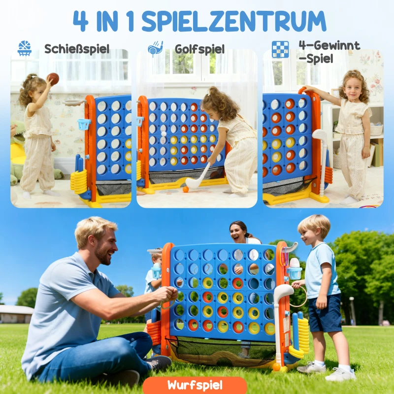 AIYAPLAY 4-in-1 spellenset, Vier op een Rij, in hoogte verstelbaar, netzak, kunststof, kleurrijk