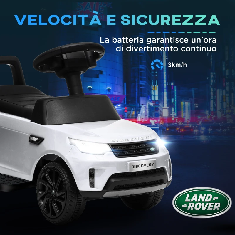 AIYAPLAY Macchina per Bambini con Licenza Land Rover 6V, Funzionamento Elettrico e a Spinta, Velocità 3km/h, Bianco