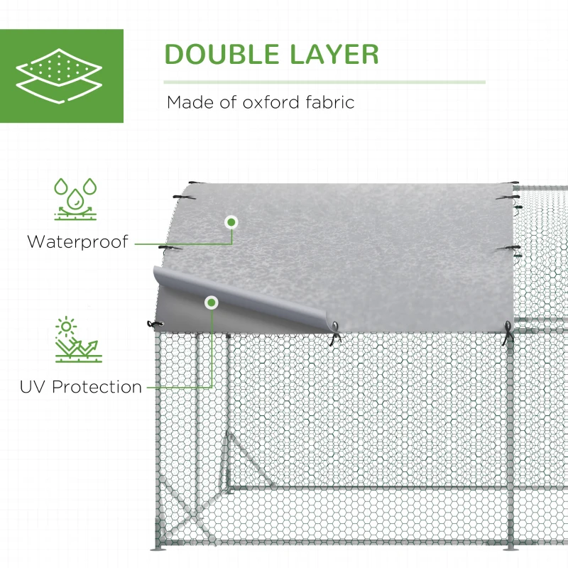 PawHut Walk In Chicken Run Galvanised Chicken Coop Hen Poultry House Cage Pet Playpen Garden with Water-Resist Covers