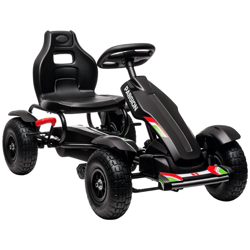 HOMCOM Kinder-Gokart met verstelbare zitting, handrem, vanaf 5 jaar, 121 x 58 x 61 cm, Zwart(m-11)
