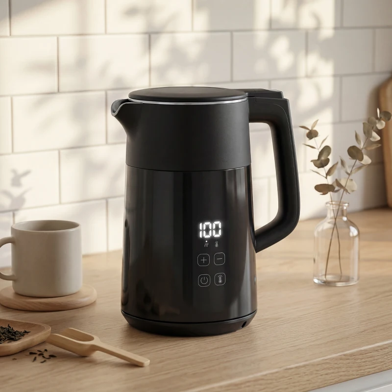 HOMCOM Electric Kettle, 1.7L Fast Boil 3kW Water Kettle with UK Strix Thermostat, LED Display, Keep Warm Function, Black