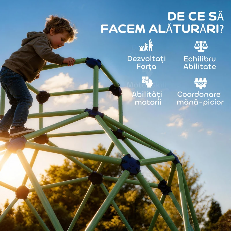 AIYAPLAY Joc de Cățărat pentru Copii 3-8 Ani, Cupolă cu Margini Rotunjite, din PP, 182,5x182,5x119 cm, Verde și Violet