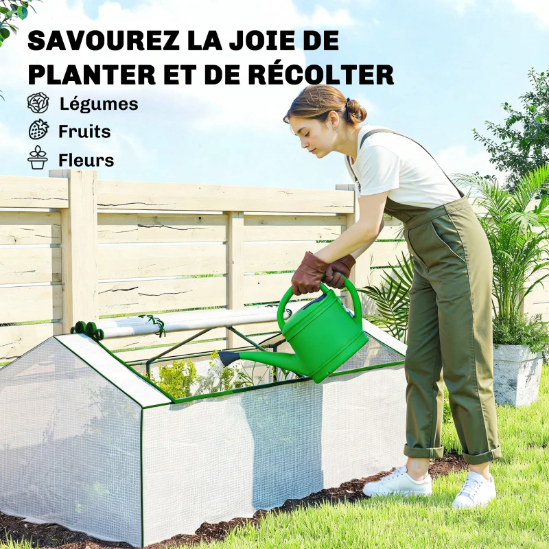 Outsunny Mini Serre de Jardin à Toit Pointu, Fenêtre avec Moustiquaire Intégrée, Métal Thermolaqué, 180 x 90 x 70 cm, Blanc
