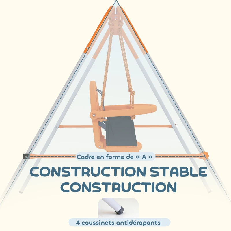 Outsunny Balançoire portique pour enfants de 6 à 36 mois capacité de charge de 25 Kg en acier hauteur 122 cm orange