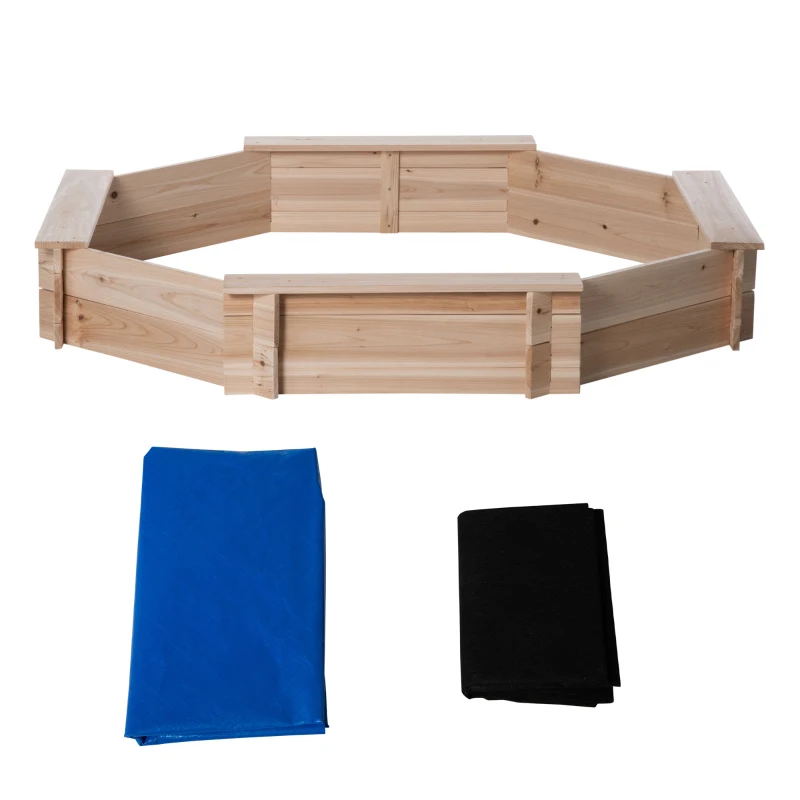 Outsunny Lada de nisip pentru copii cu scaune și acoperire, vârsta 3-8 ani, 139.5x139.5x21.5cm, culoare lemn