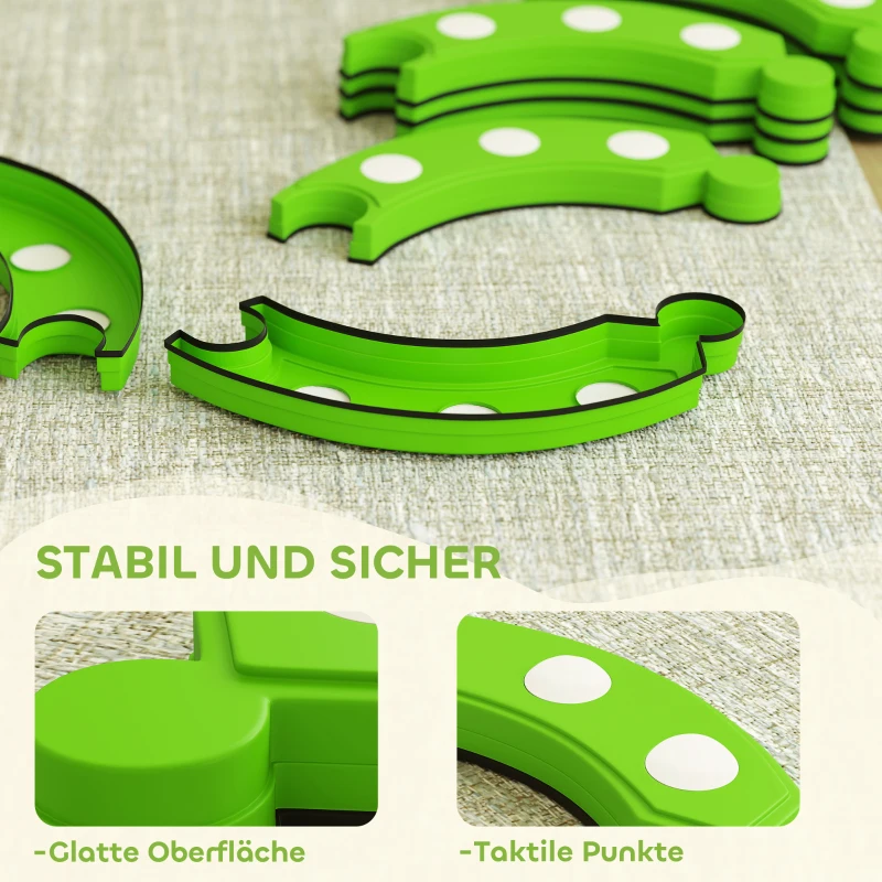 AIYAPLAY Balancebalk, 6 gebogen segmenten, sensorische verhogingen, 50 kg draagvermogen, Groen