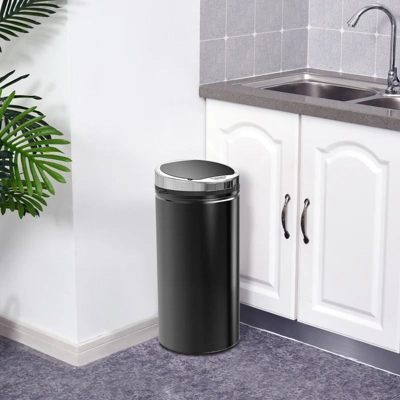 HOMCOM Poubelle automatique 42L, poubelle de cuisine acier galvanisé à capteur de mouvement et bac interne amovible, noir