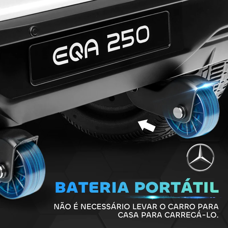 HOMCOM Carro Elétrico para Crianças Mercedes-Benz EQA 12V com Música Buzina Velocidade 3-8 km/h 111,5x69x52,5 cm Branco