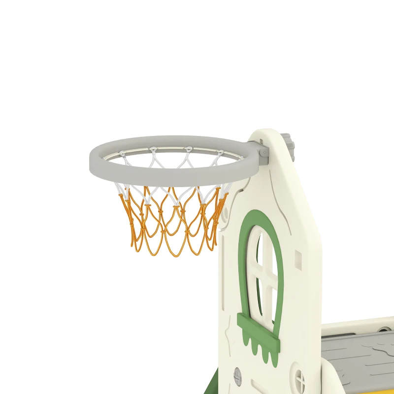 AIYAPLAY Opvouwbare 4-in-1 peuterglijbaan met klimfunctie, basketbalring, opbergruimte en basketbal voor kinderen van 1-3 jaar, crèmewit