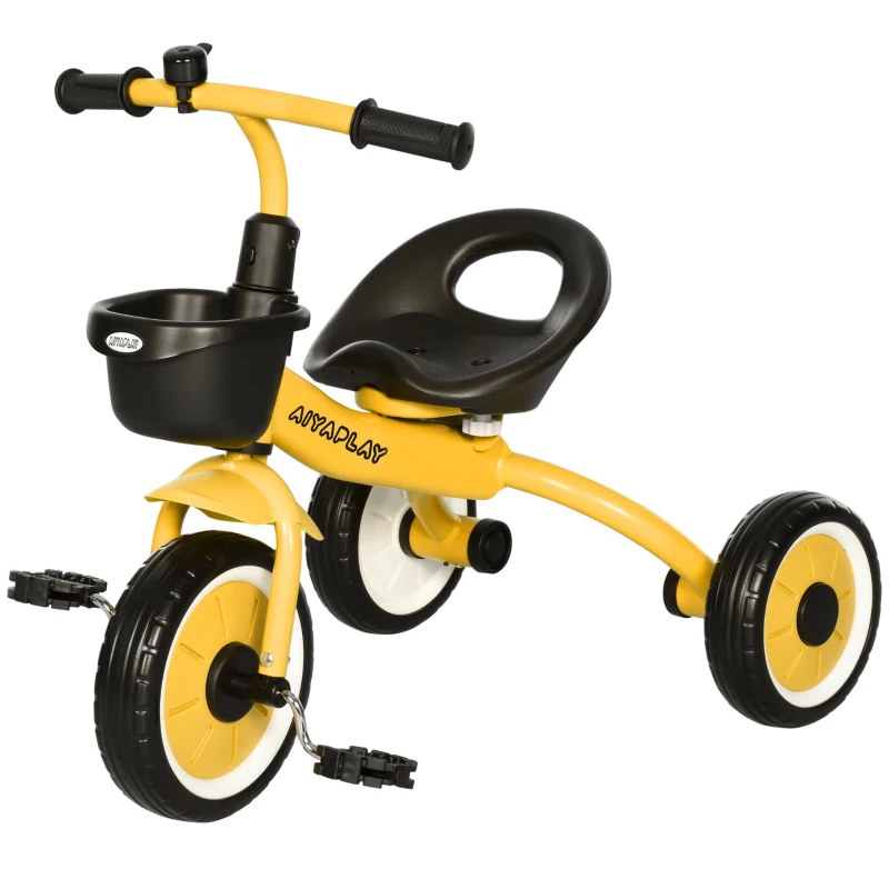 AIYAPLAY Triciclo per Bambini da 2-5 Anni con Seduta Regolabile e Campanello, 70.5x50x58cm, Giallo
