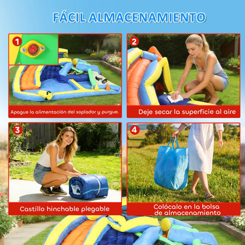 AIYAPLAY Castillo Hinchable Acuático 8 en 1 con Soplador 550W Tobogán Trampolín Escalada Piscinas Canasta Lanzamiento de Aros