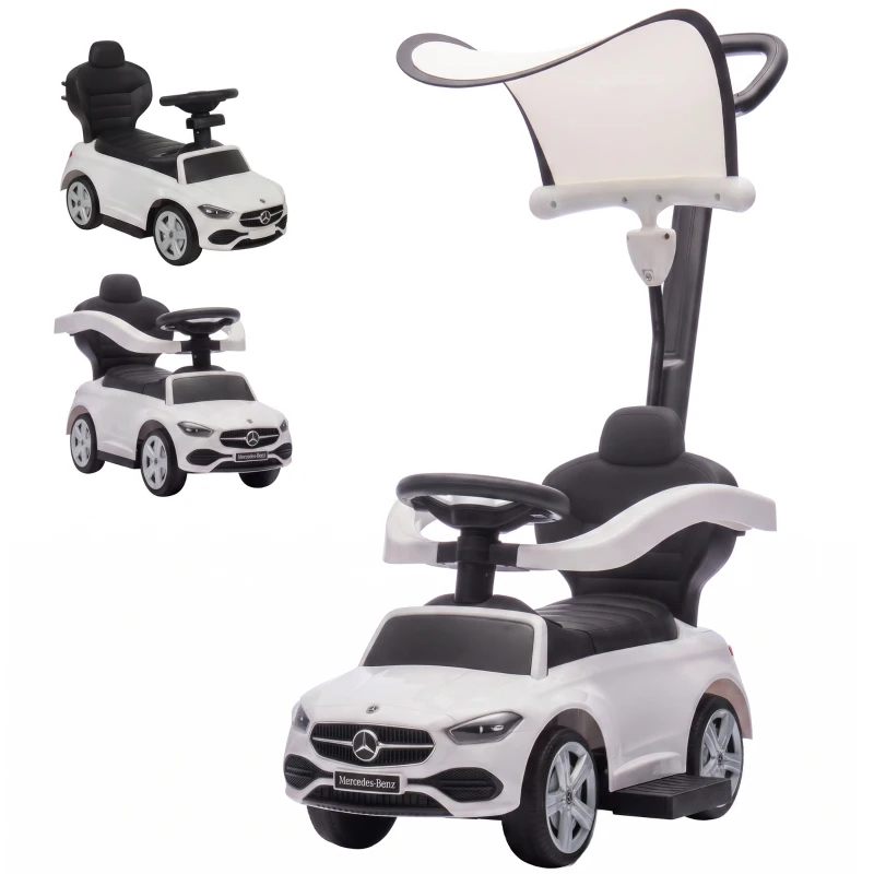 AIYAPLAY Porteur Enfants 3 en 1 Mercedes-Benz sous Licence, Garde-Corps, Espace de Rangement, Klaxon, 83x40x90cm, Blanc