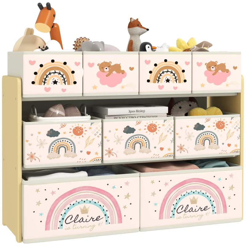 AIYAPLAY Étagère de rangement enfant étagère à 3 niveaux avec 9 boîtes en tissu non tissé 93 x 30 x 70 cm jaune