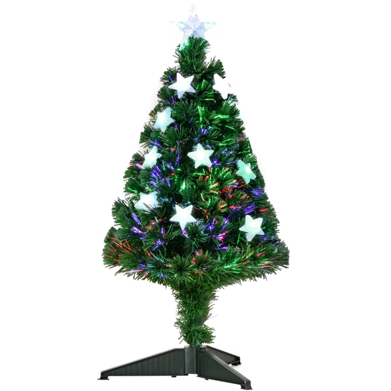HOMCOM Árbol de Navidad 90cm Artificial Árbol de Pino Decoración Navideña con 12 LED de 4 Colores 90 Ramas Verde