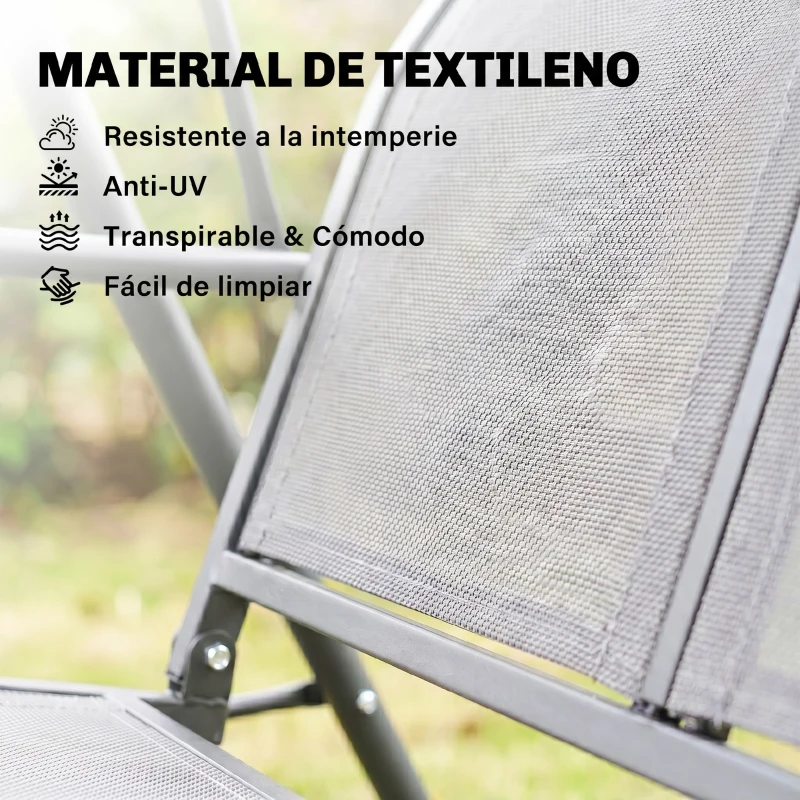 Outsunny Columpio de Jardín Exterior de 3 Plazas con Toldo Reclinable, Balancín de Jardín Exterior con Respaldo Transpirable y Marco de Acero, para Terraza Balcón, 175x118x159 cm, Gris