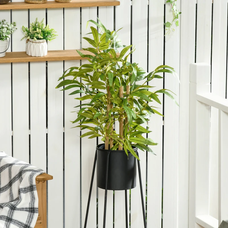 HOMCOM Bambou artificiel plantes artificielles hauteur 60 cm - tronc branches lichen feuilles grand réalisme pot inclus
