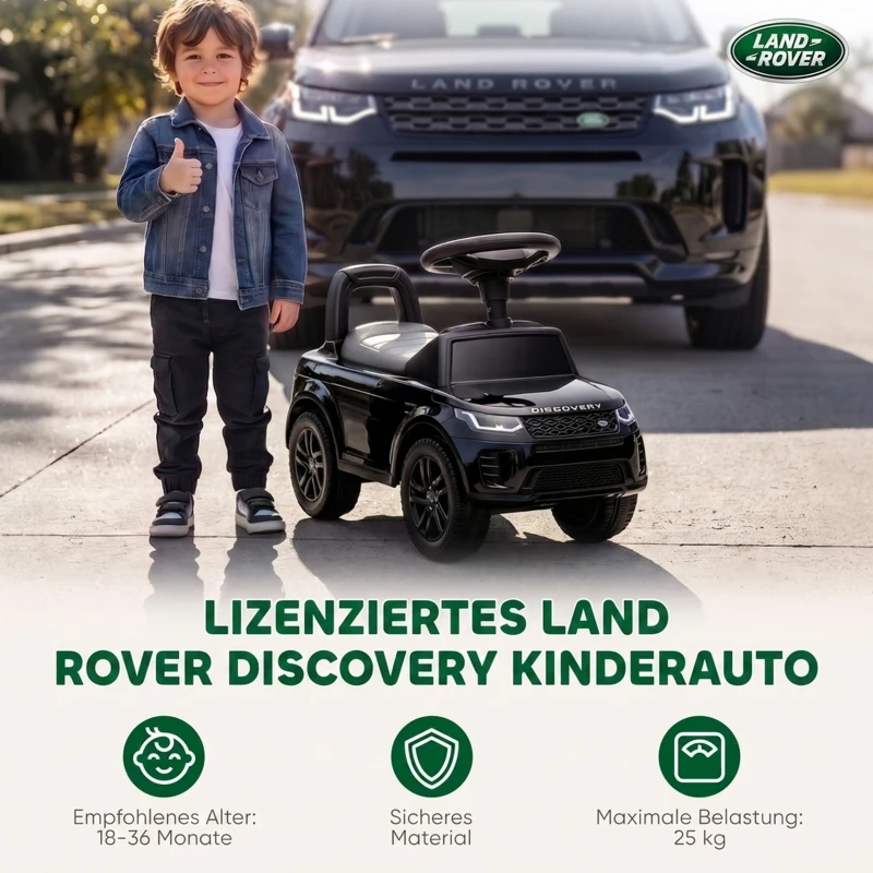 AIYAPLAY Land Rover Discovery loopauto met claxon, motorgeluiden en opbergruimte, 18-36 maanden, zwart