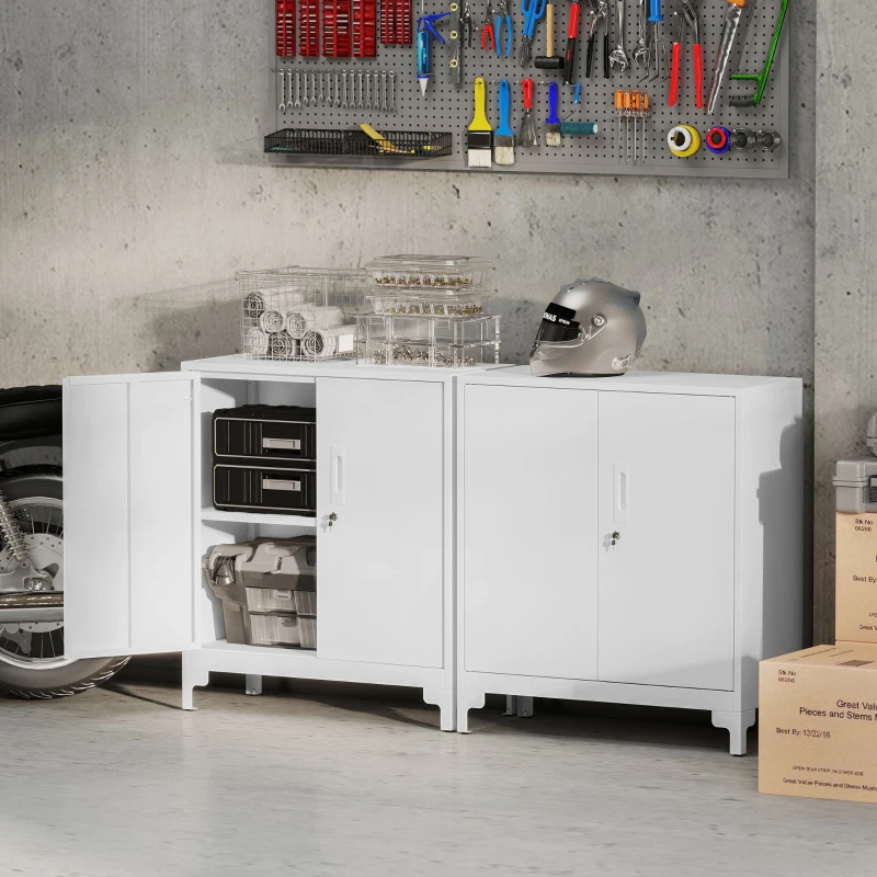 HOMCOM Metalen bureaukast met afsluitbare deuren, 2 niveaus, wit(m-7)