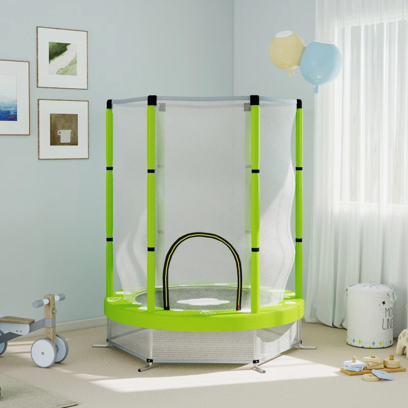 AIYAPLAY Trampolino Elastico per Bambini Ø140 cm con Rete di Sicurezza e Disegni, Età 3-6 Anni, Verde