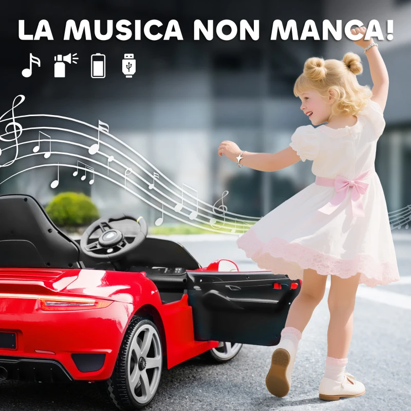 AIYAPLAY Macchina per Bambini 3-5 Anni con Licenza Ufficiale RUF GT, Telecomando, Cintura di Sicurezza e Musica, Rosso