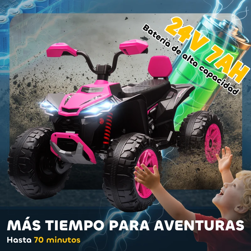 AIYAPLAY Quad Eléctrico para Niños de 3-8 Años 24V con 2 Motores Velocidad hasta 6,5 km/h Ruedas con Suspensión Rosa