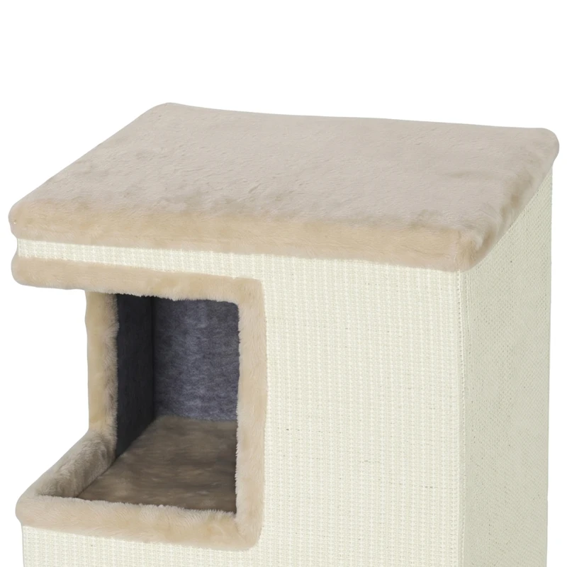 PawHut Krabton met 3 niveaus voor binnen, halfgesloten kattenhuis met kraboppervlak rondom en 2 kattenholtes