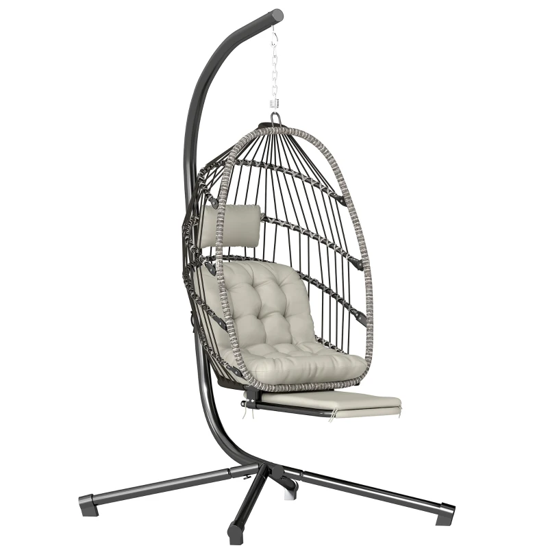 Outsunny Fauteuil suspendu avec support, chaise suspendue pliante avec repose-pieds rétractable, gris clair