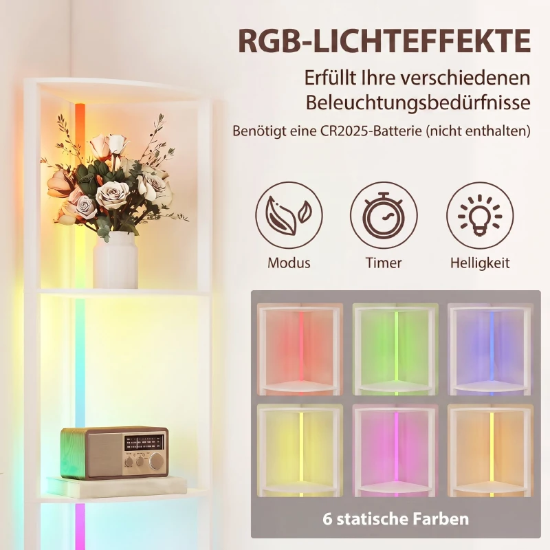 HOMCOM LED vloerlamp met 5 planken, dimbaar, RGB-kleurwissel en afstandsbediening