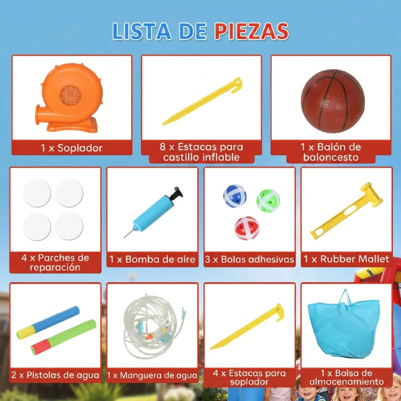AIYAPLAY Castillo Hinchable Acuático 7 en 1 con Soplador 2 Toboganes Trampolín Piscina Canasta Columna de Boxeo 426x360x198 cm