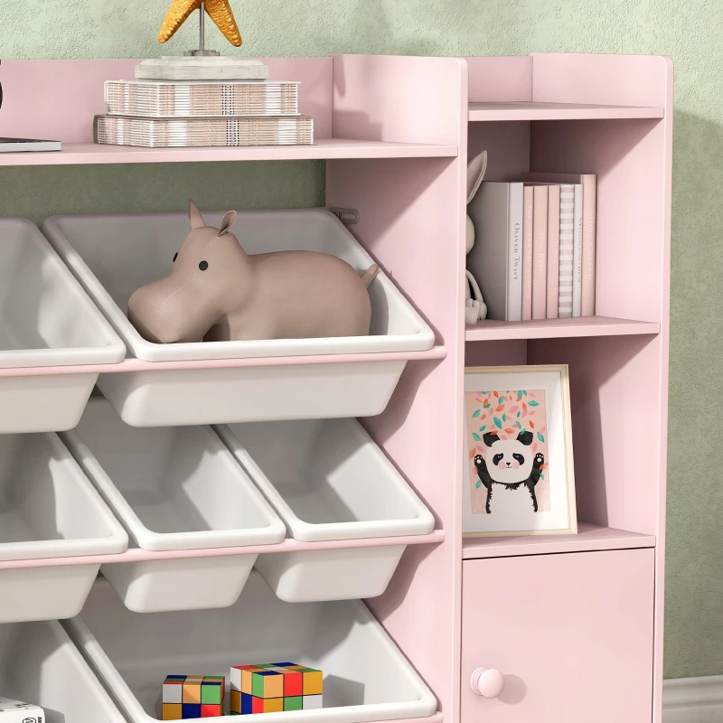 AIYAPLAY Scaffale Portagiochi per Bambini con 8 Contenitori Rimovibili e Armadietti, 140x30x90 cm, Rosa