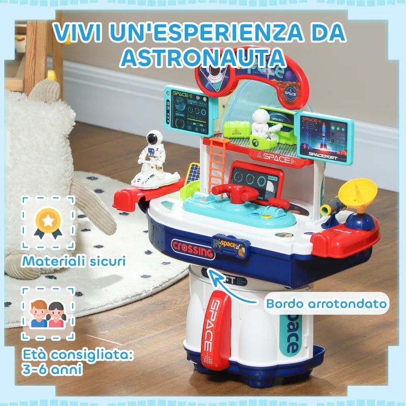 AIYAPLAY Banco da Lavoro Giocattolo da 21 Pezzi a tema Spaziale con Suoni e Luci, in PP e GPPS, 45.5x24x52.5 cm