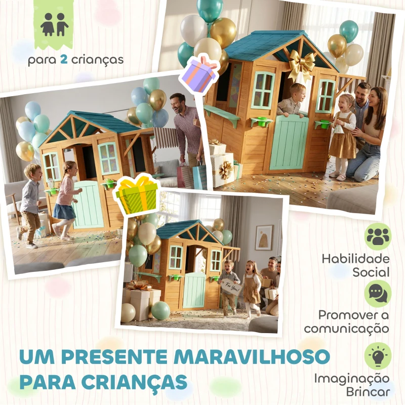 AIYAPLAY Casa Infantil para Exterior e Interior de Madeira com Balcão  Floreiras Quadro Janelas Alvo e 4 Bolas 142x120x141,5 cm Madeira