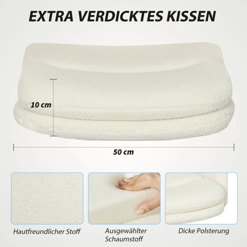 HOMCOM Mobiele bureaustoel met stoffen bekleding, armleuningen en 5 wielen, draaibaar, crèmewit(m-4)