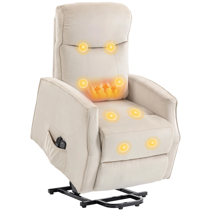 HOMCOM Fotoliu Electric cu Ridicare, Fotoliu Relax cu Masaj și Încălzire, Bej
