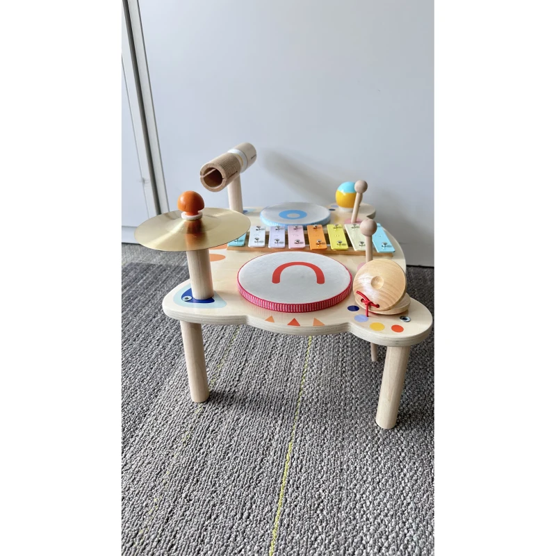 AIYAPLAY Instrumentos Musicais para Crianças 1,5-6 Anos, Conjunto de Instrumentos de Percussão com Xilofone, 2 Tambores, Cor de madeira