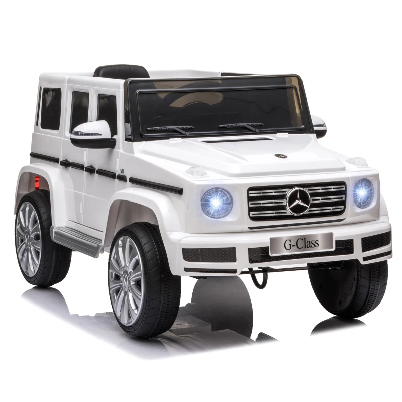 HOMCOM Carro Elétrico BENZ G500 Todo-o-Terreno com Bateria 12V Veículo Elétrico com Música Buzina Velocidade 3-5 km/h Branco