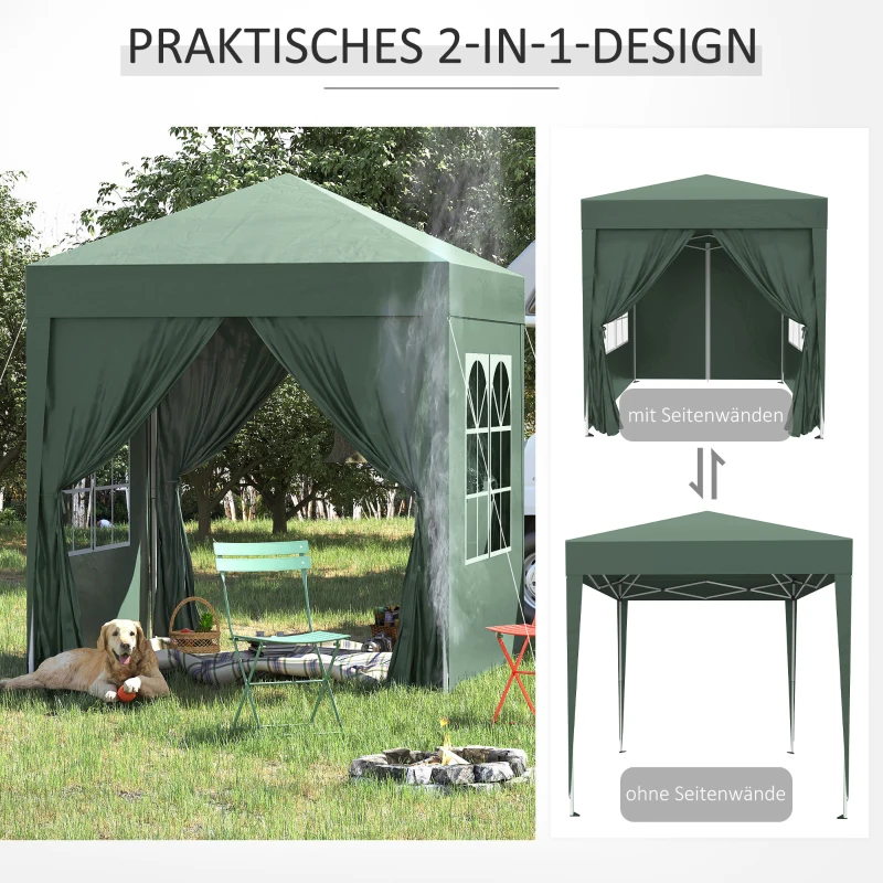 Outsunny Opvouwbare paviljoen, biertent, 4 afneembare zijwanden, 2 ramen, metalen frame, 2 x 2m, Donkergroen