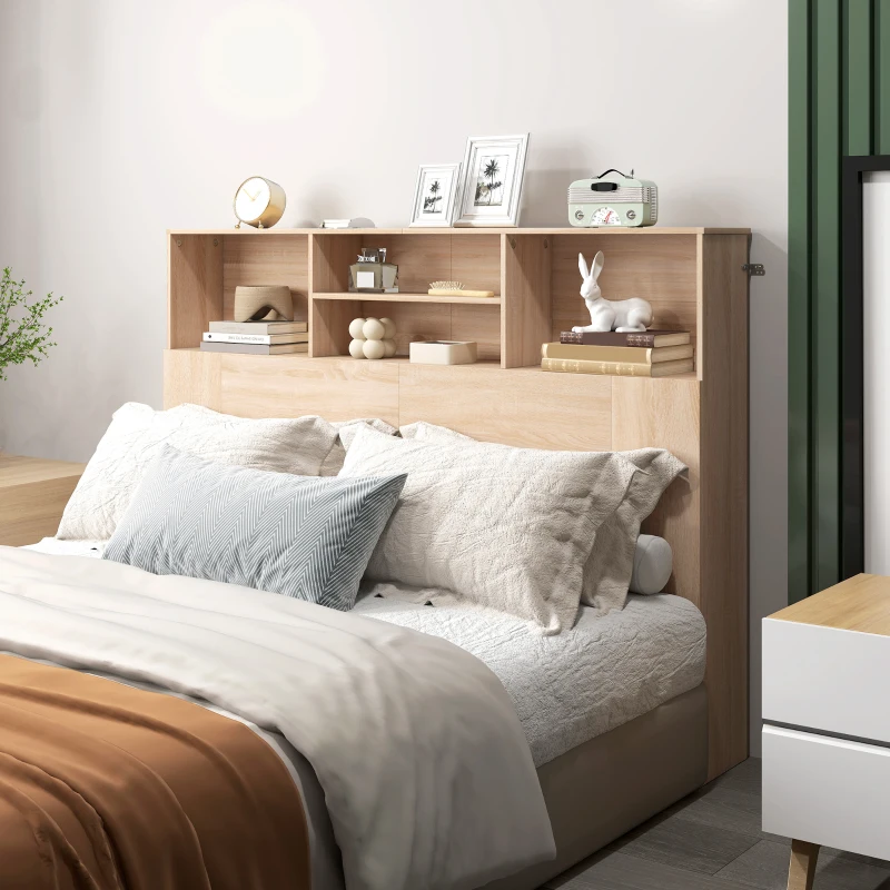 HOMCOM Tête de lit sur pied avec rangements, accessoire de lit 4 compartiments ouverts, 140 x 19 x 103,5 cm, effet bois naturel