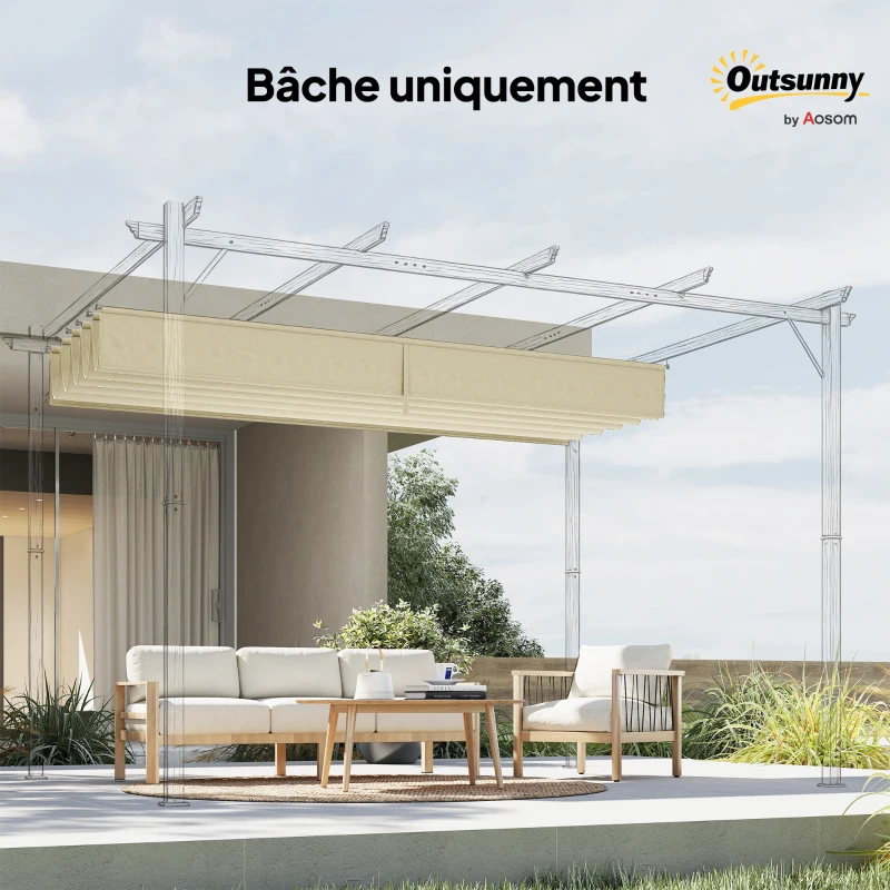 Outsunny Toile de toit pour pergola tonnelle rétractable de 4 x 3 m - toile uniquement 350 x 260 cm crème