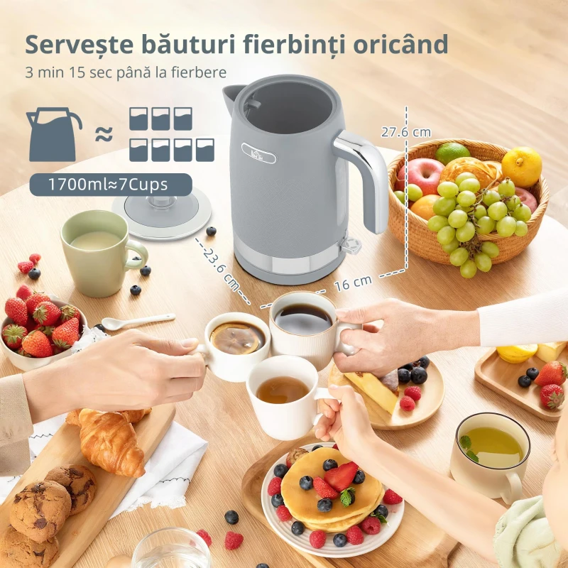 HOMCOM Set fierbător și prăjitor, fierbător rapid 1,7L 2200W cu termostat