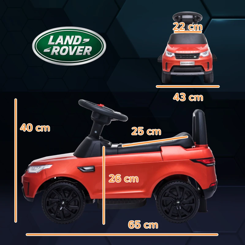 AIYAPLAY Macchina per Bambini con Licenza Land Rover 6V, Funzionamento Elettrico e a Spinta, Velocità 3km/h, Rosso