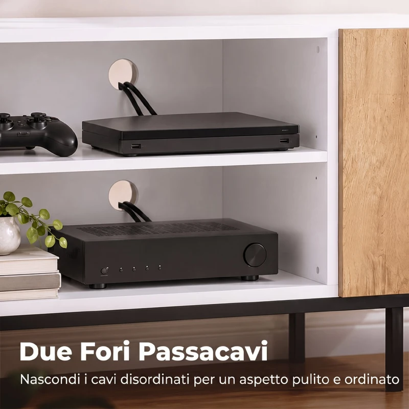 HOMCOM Mobile Porta TV fino a 55 Pollici con Ripiani Regolabili e Armadietto, Bianco