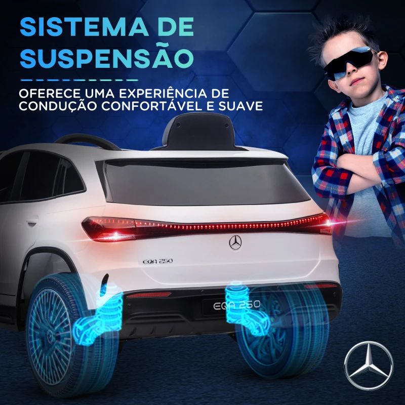 HOMCOM Carro Elétrico para Crianças Mercedes-Benz EQA 12V com Música Buzina Velocidade 3-8 km/h 111,5x69x52,5 cm Branco