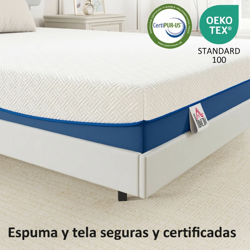 HOMCOM Colchón 190x140 cm Grosor 20 cm Colchón Viscoelástico con Té Verde Firmeza Media Cama Refrescante con Espuma de Gel
